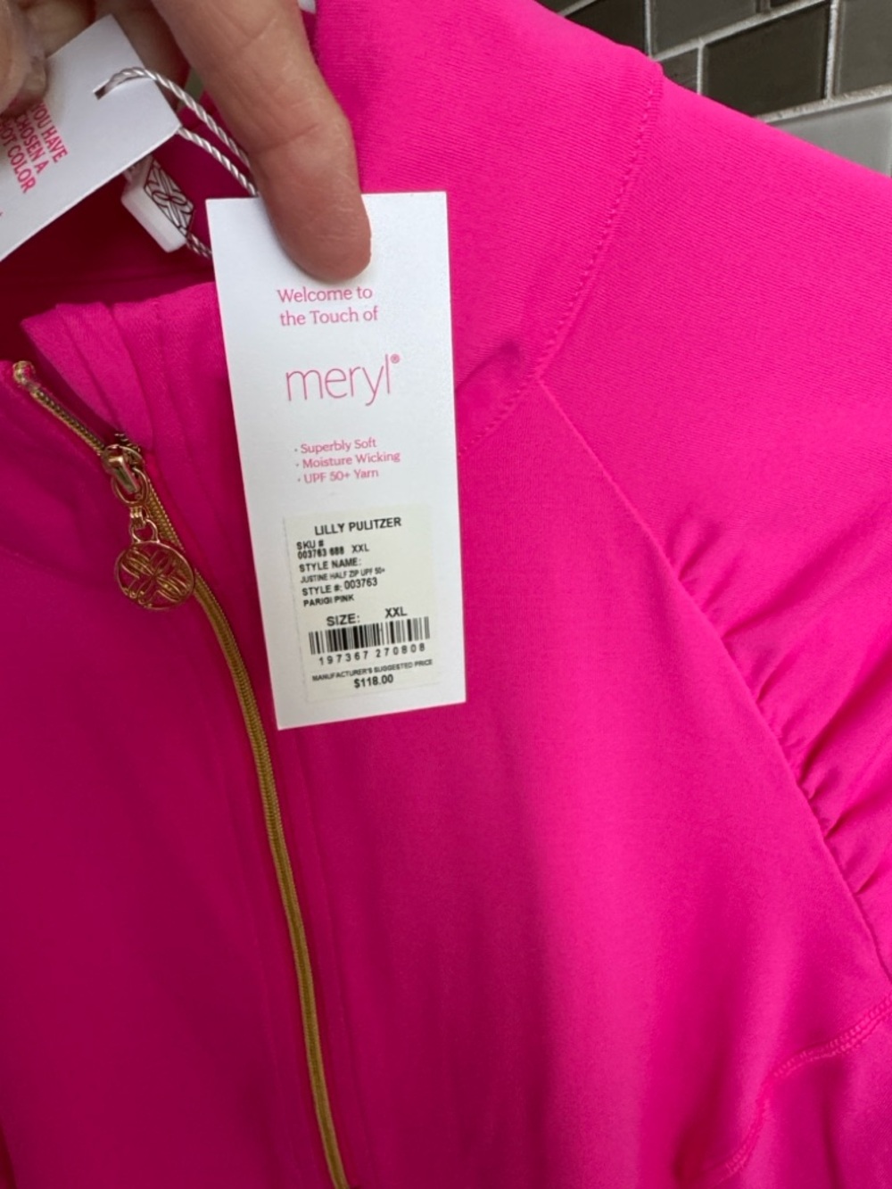 Lilly Pulitzer new with tags Justine half zip Parigini pink XXL - Picture 2 of 5